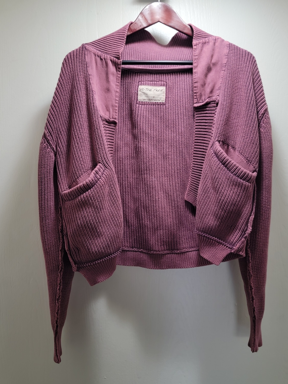 We The Free Mauve Open-Front Pocket Cardigan Sweater
